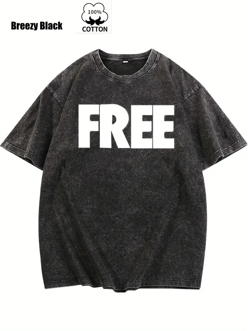 Acid Washed "Free" Graphic Men's T-shirt