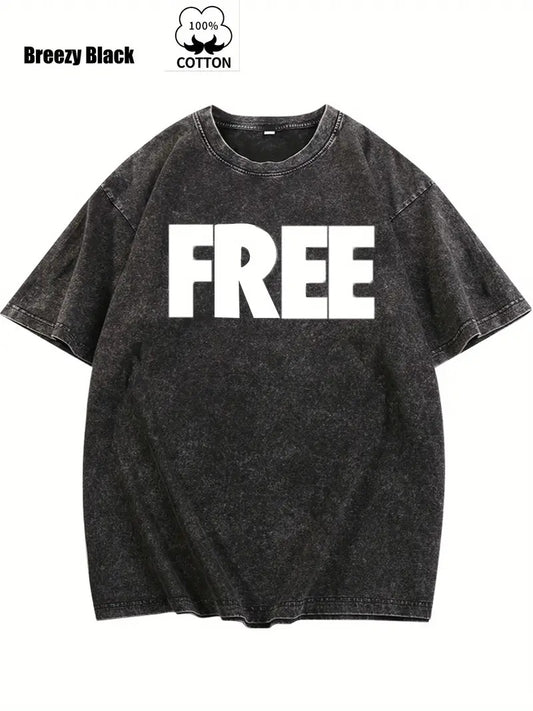 Acid Washed "Free" Graphic Men's T-shirt