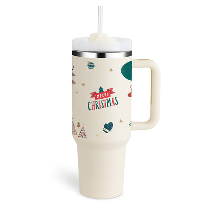 40 oz Insulated Tumbler with Handle & Straw – Spill-Proof Stainless Steel Travel Mug