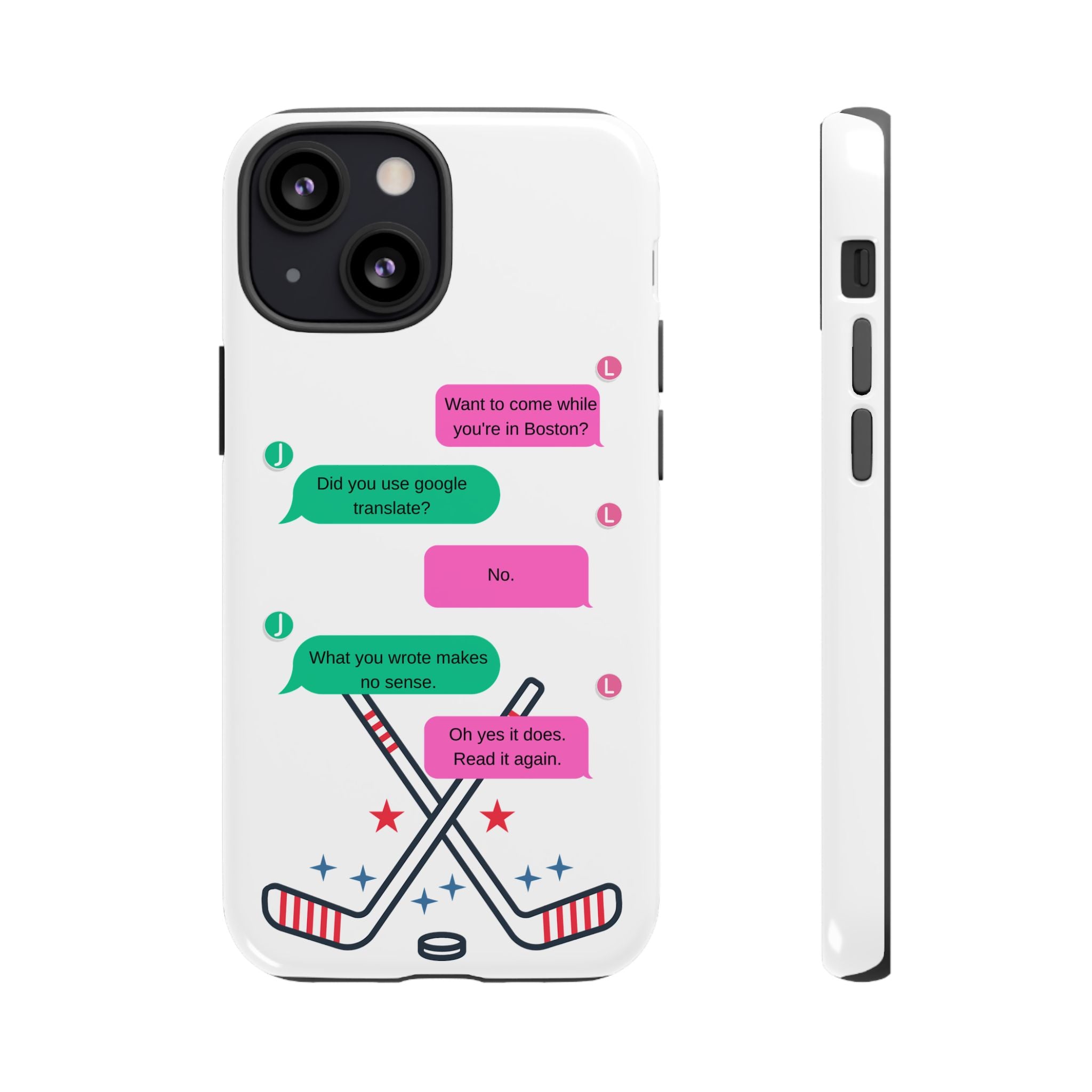 Heated Rivalry Inspired Hockey Text Message iPhone Case Tough Protective Romance Design