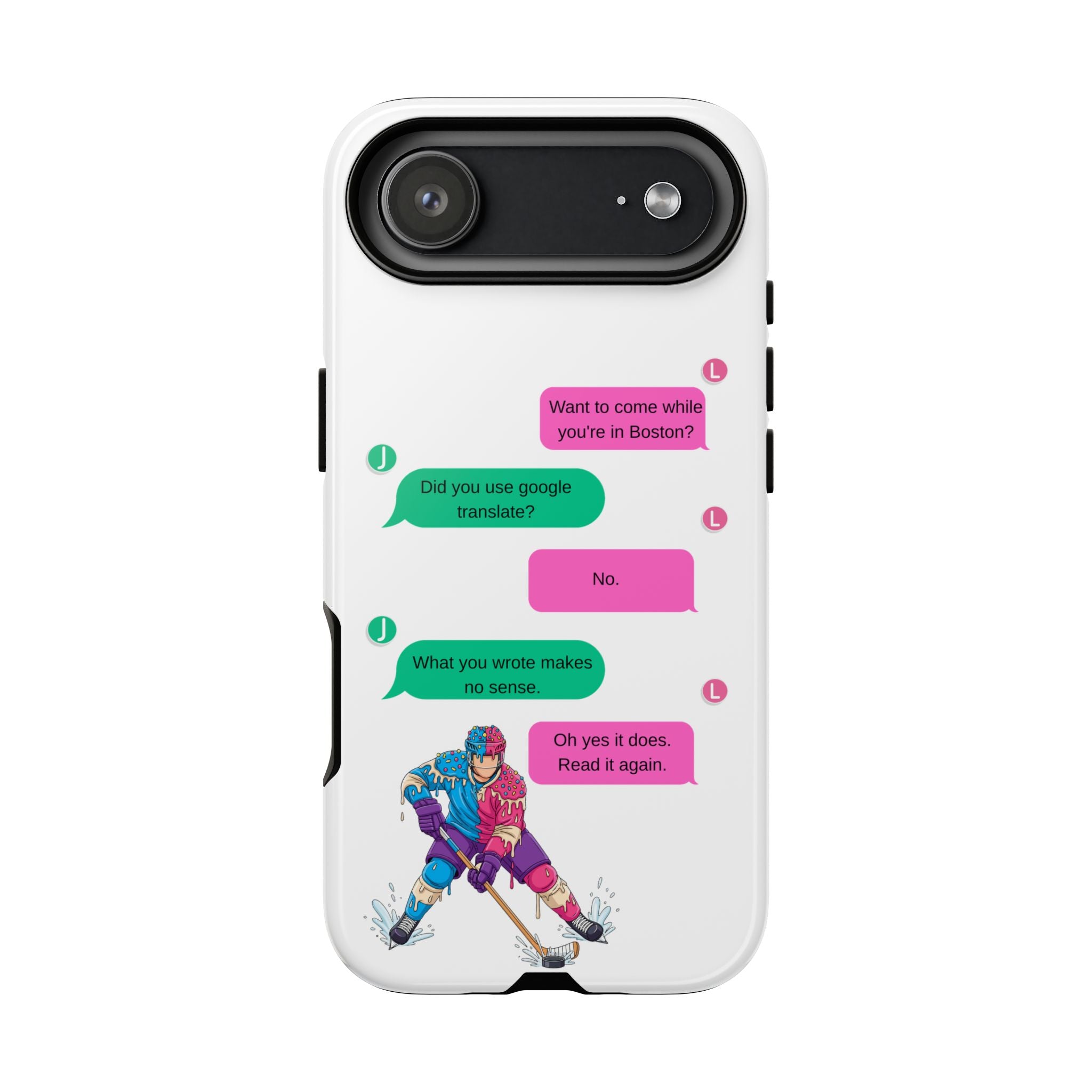 Heated Rivalry Inspired Hockey Text Message iPhone Case Tough Protective Romance Design