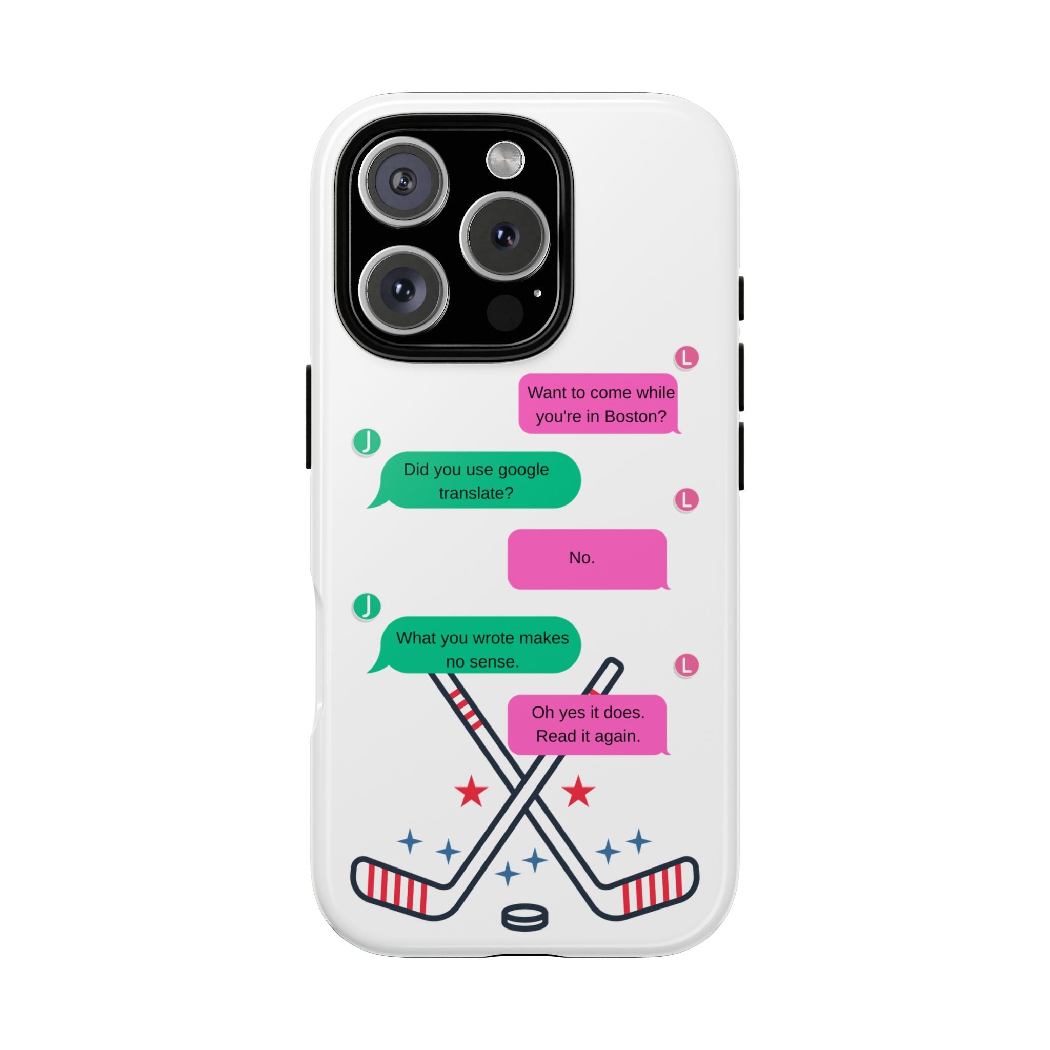 Heated Rivalry Inspired Hockey Text Message iPhone Case Tough Protective Romance Design
