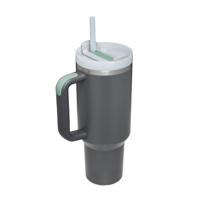 40 oz Insulated Tumbler with Handle & Straw – Spill-Proof Stainless Steel Travel Mug