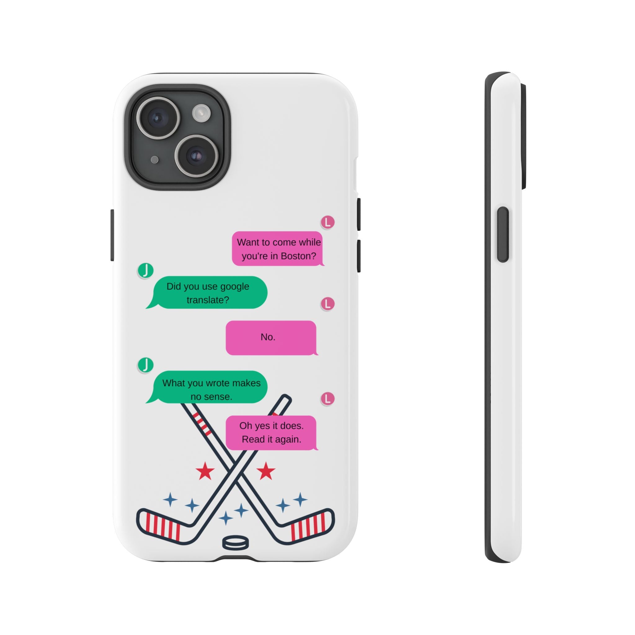 Heated Rivalry Inspired Hockey Text Message iPhone Case Tough Protective Romance Design