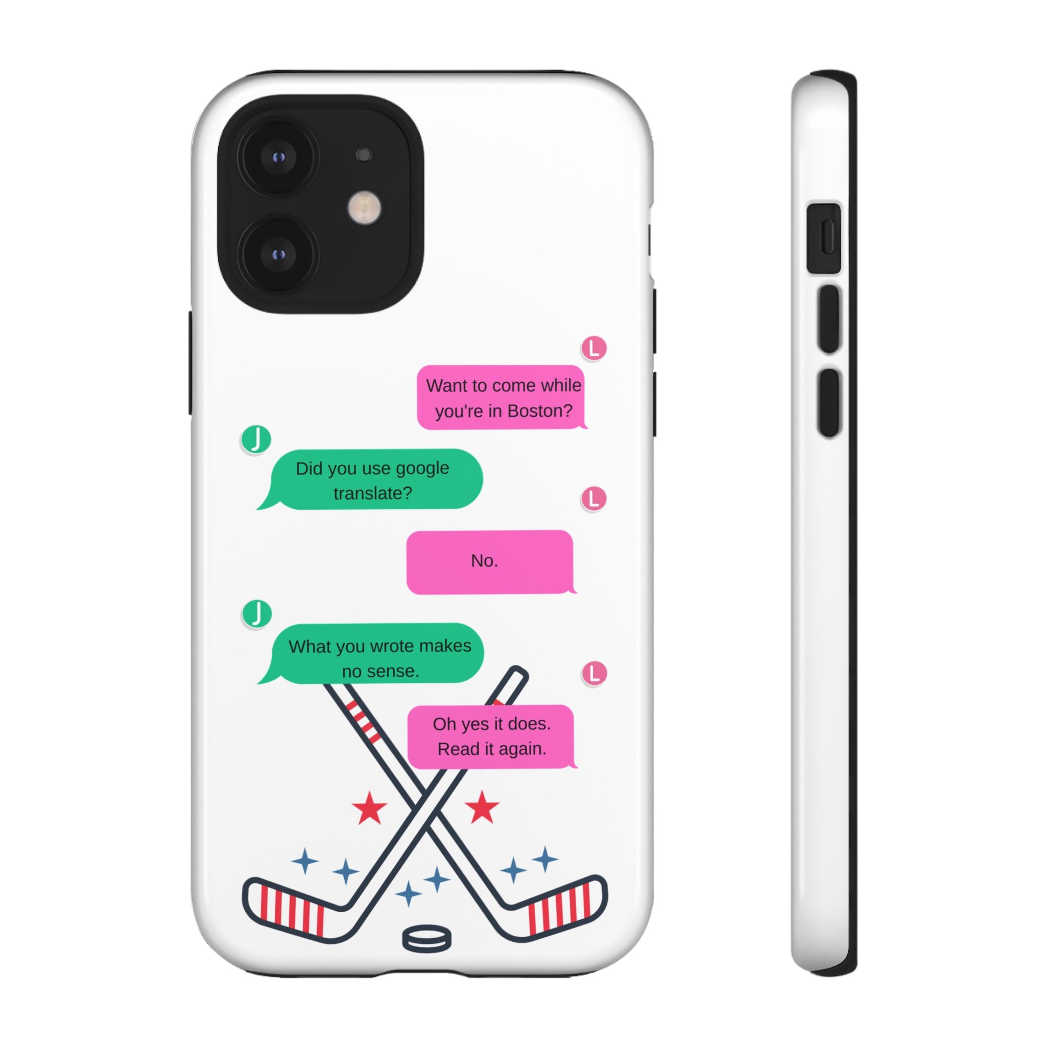 Heated Rivalry Inspired Hockey Text Message iPhone Case Tough Protective Romance Design