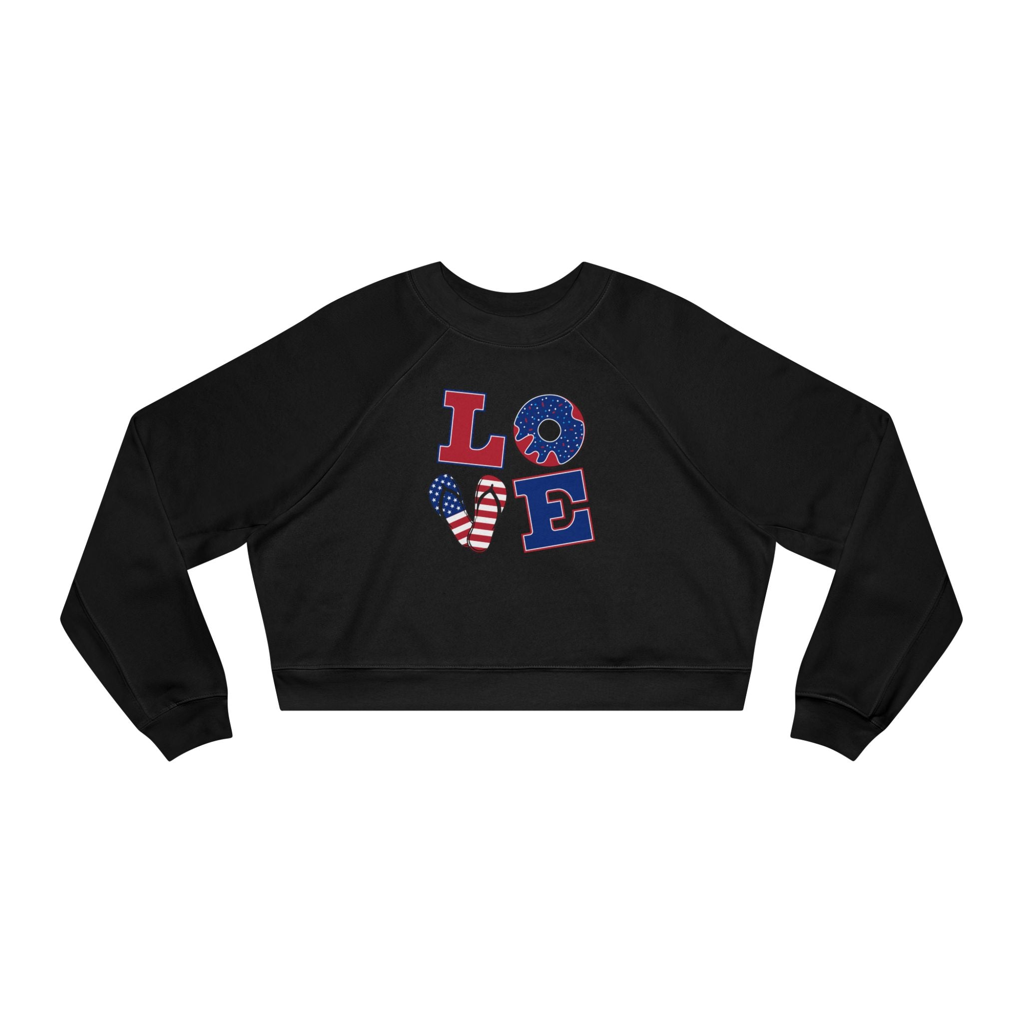 Womens Patriotic Love Cropped Sweatshirt USA Flag Graphic Pullover