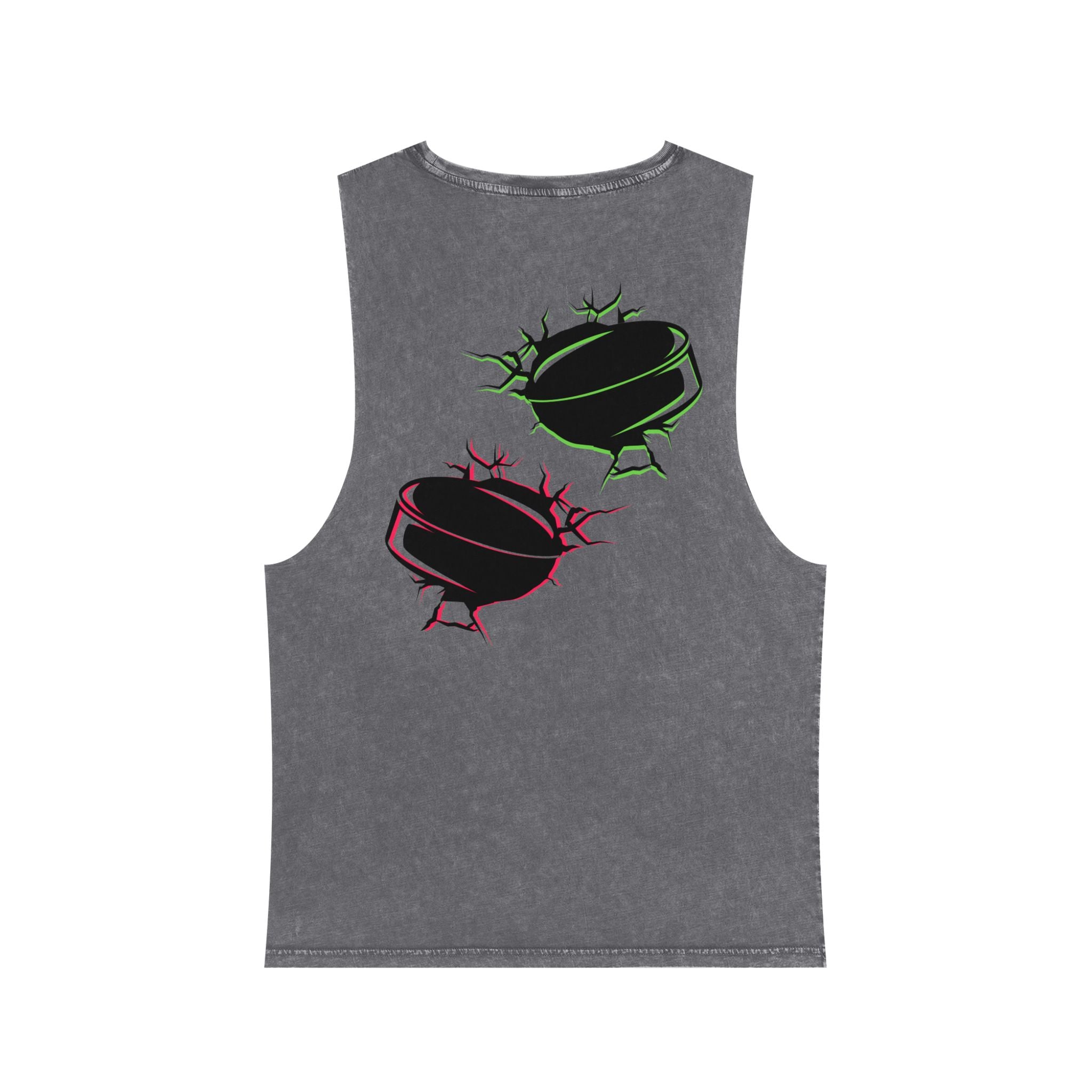 Hockey Romance Fan Tank Top | Neon Rival Puck Graphic | Unisex Stonewash Sleeveless