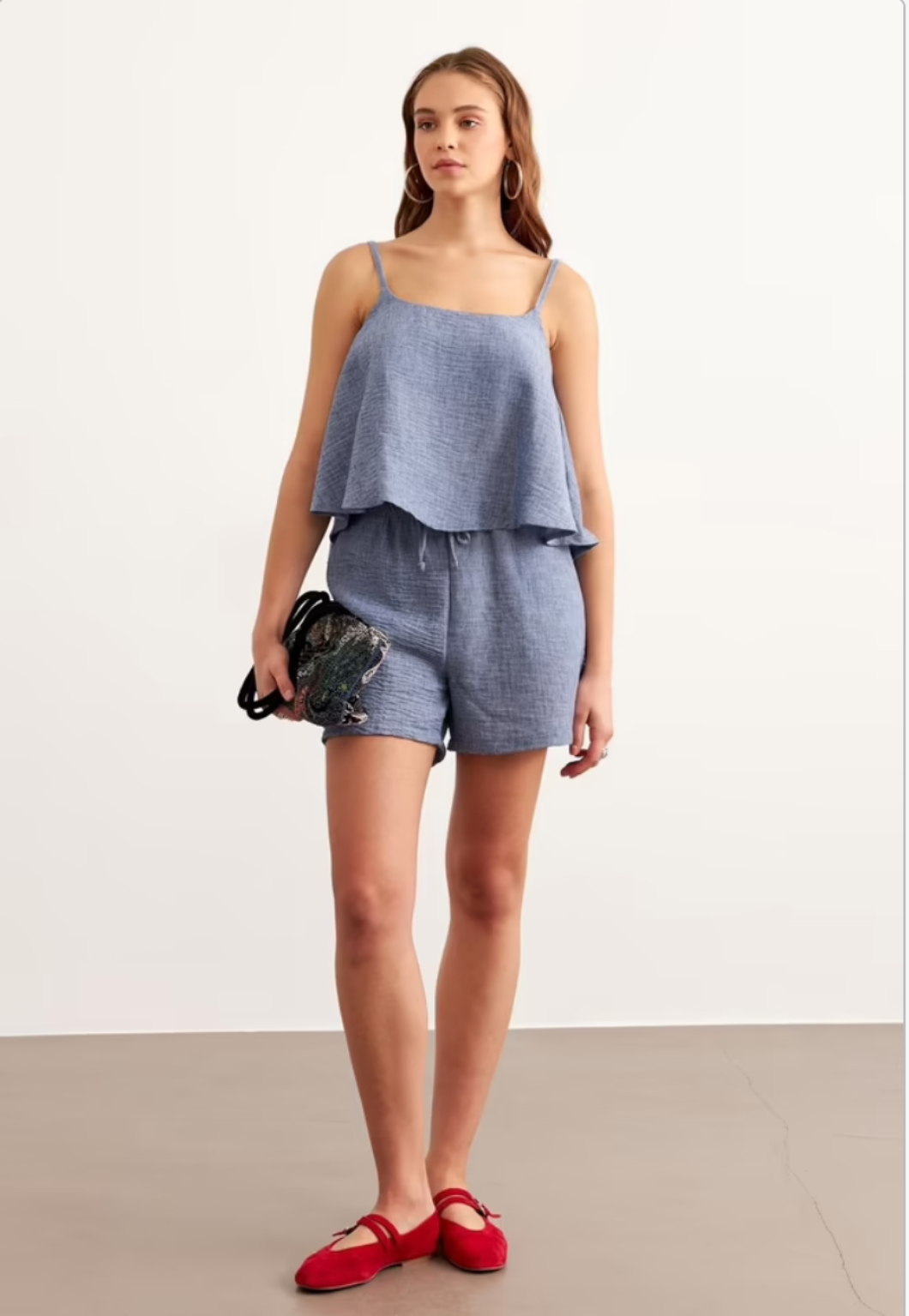 Askılı Keten Crop Bluz