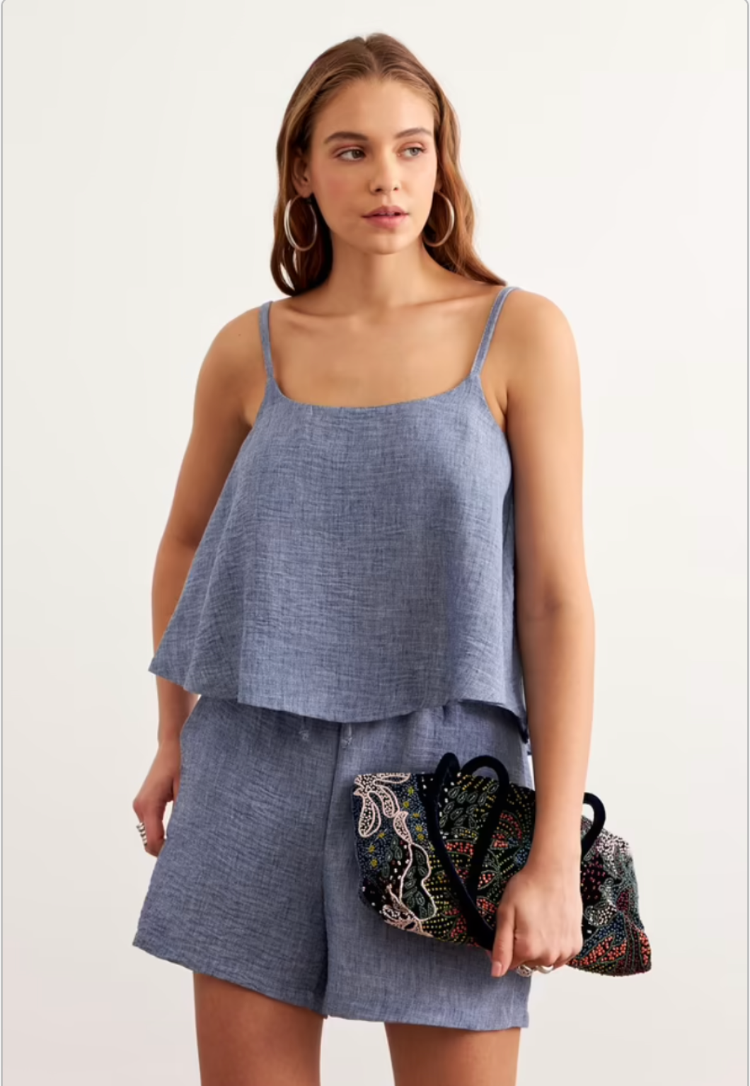 Askılı Keten Crop Bluz