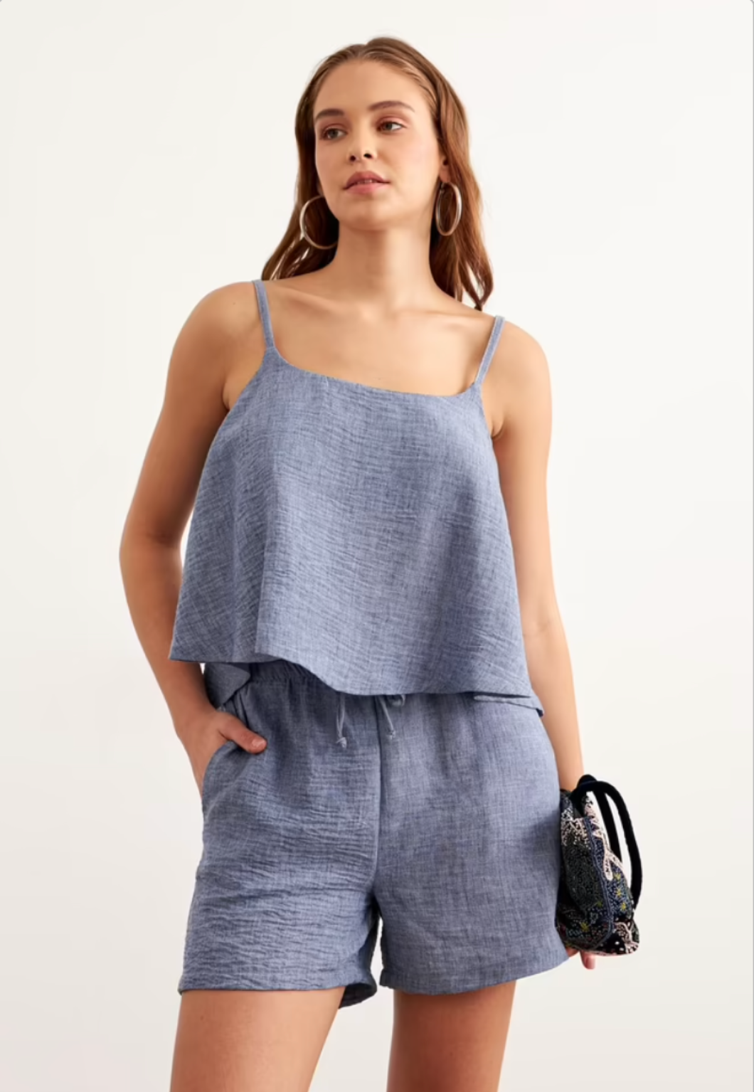 Askılı Keten Crop Bluz
