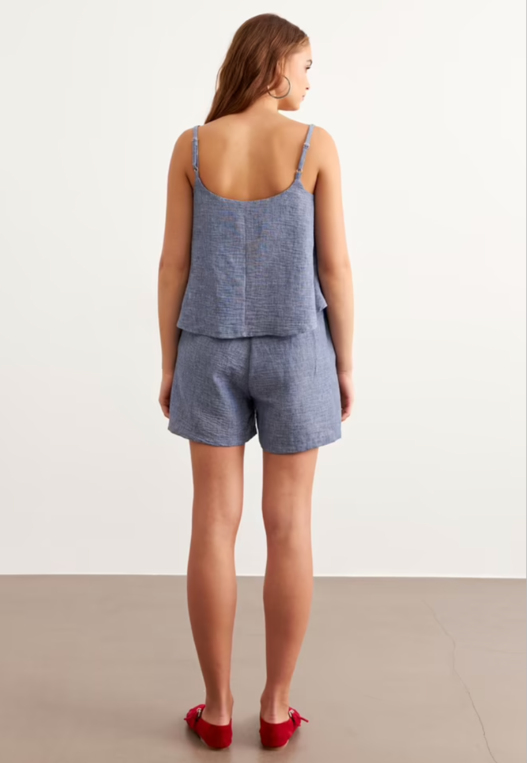 Askılı Keten Crop Bluz