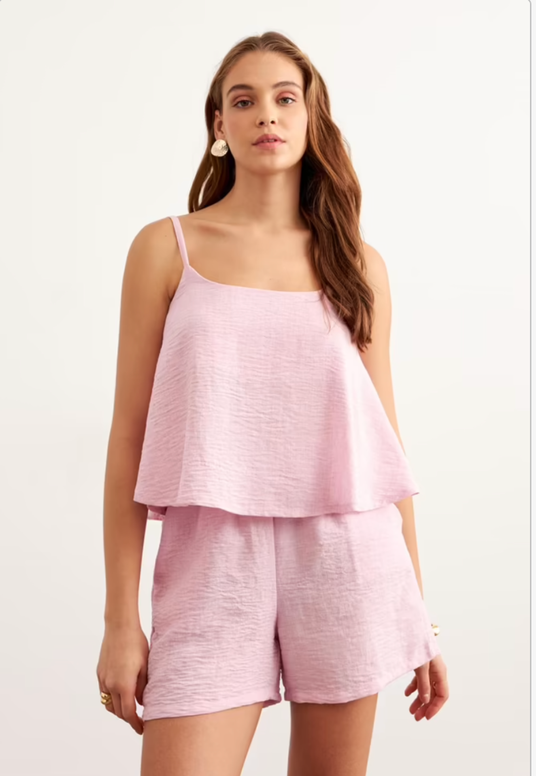 Askılı Keten Crop Bluz