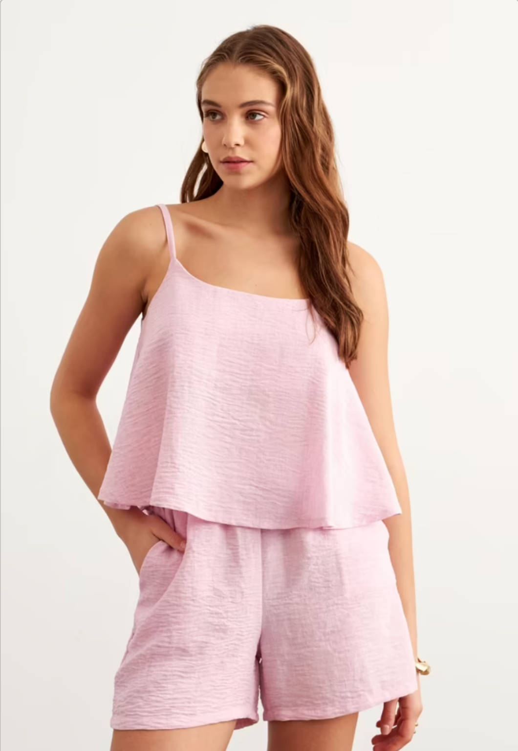 Askılı Keten Crop Bluz
