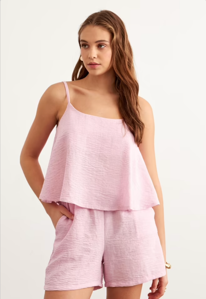 Askılı Keten Crop Bluz