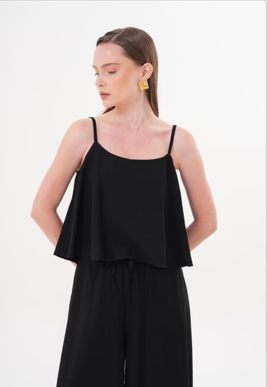Askılı Keten Crop Bluz