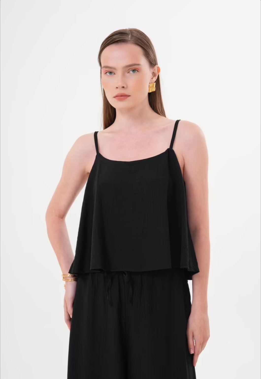 Askılı Keten Crop Bluz