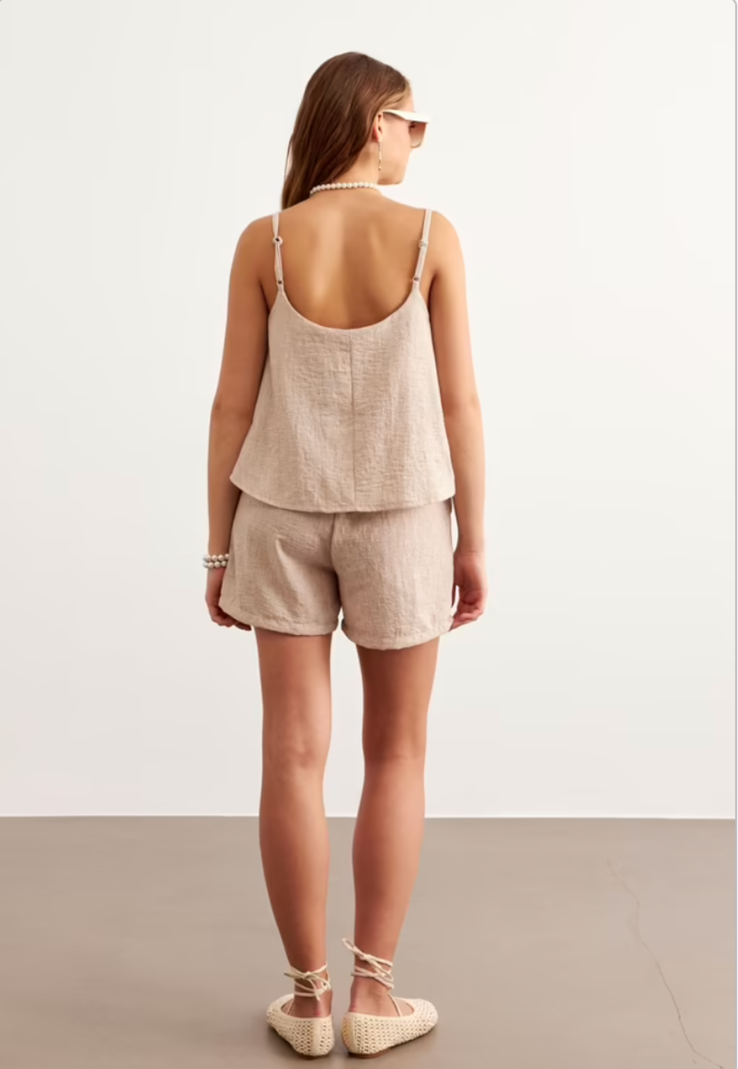 Askılı Keten Crop Bluz
