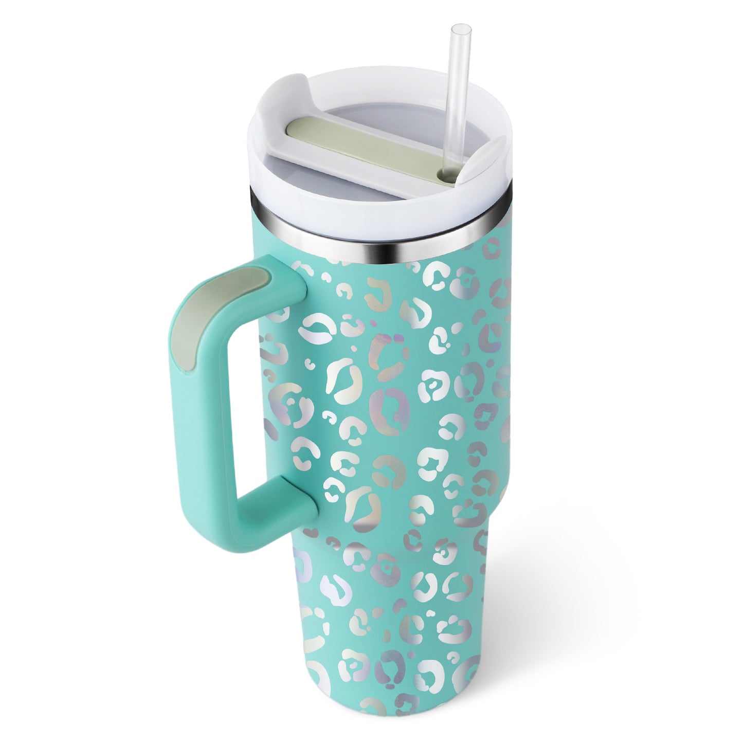 40 oz Insulated Tumbler with Handle & Straw – Spill-Proof Stainless Steel Travel Mug