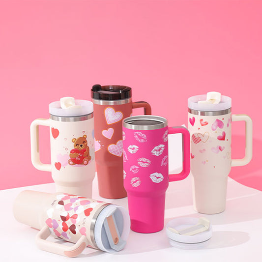40 oz Insulated Tumbler with Handle & Straw – Spill-Proof Stainless Steel Travel Mug
