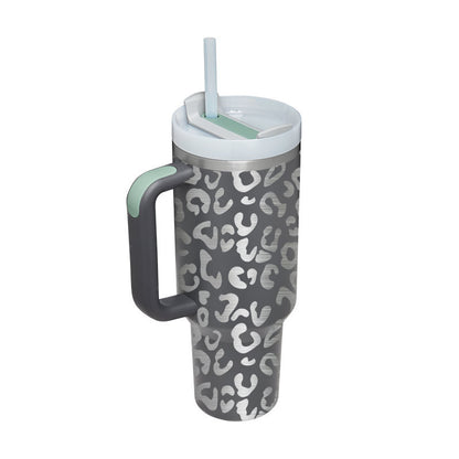 40 oz Insulated Tumbler with Handle & Straw – Spill-Proof Stainless Steel Travel Mug