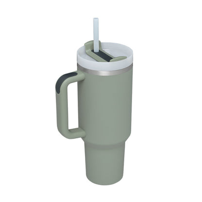 40 oz Insulated Tumbler with Handle & Straw – Spill-Proof Stainless Steel Travel Mug