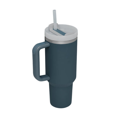 40 oz Insulated Tumbler with Handle & Straw – Spill-Proof Stainless Steel Travel Mug