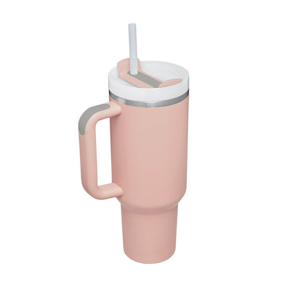 40 oz Insulated Tumbler with Handle & Straw – Spill-Proof Stainless Steel Travel Mug