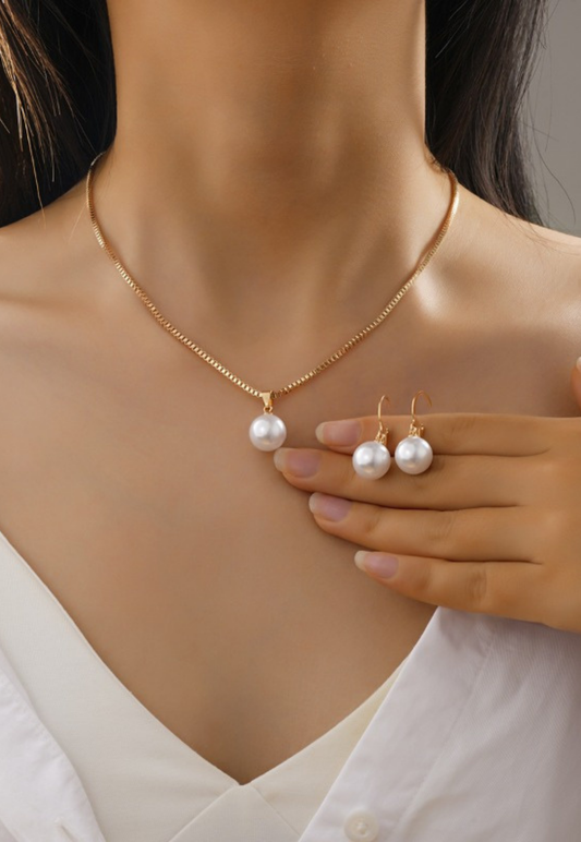 Geometric Earrings Set for Women with Imitation Pearl