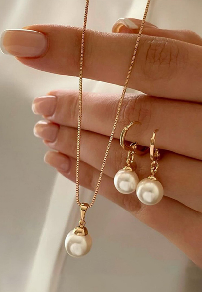 Geometric Earrings Set for Women with Imitation Pearl