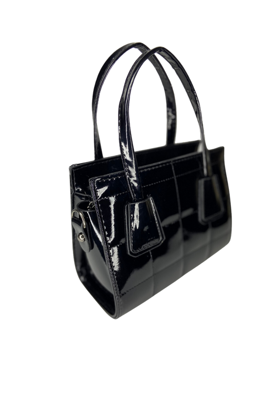 Black Patent Leather - Quilted Women's Hand and Shoulder Bag