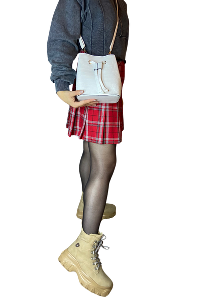 Women's White Crocodile Patterned Bag