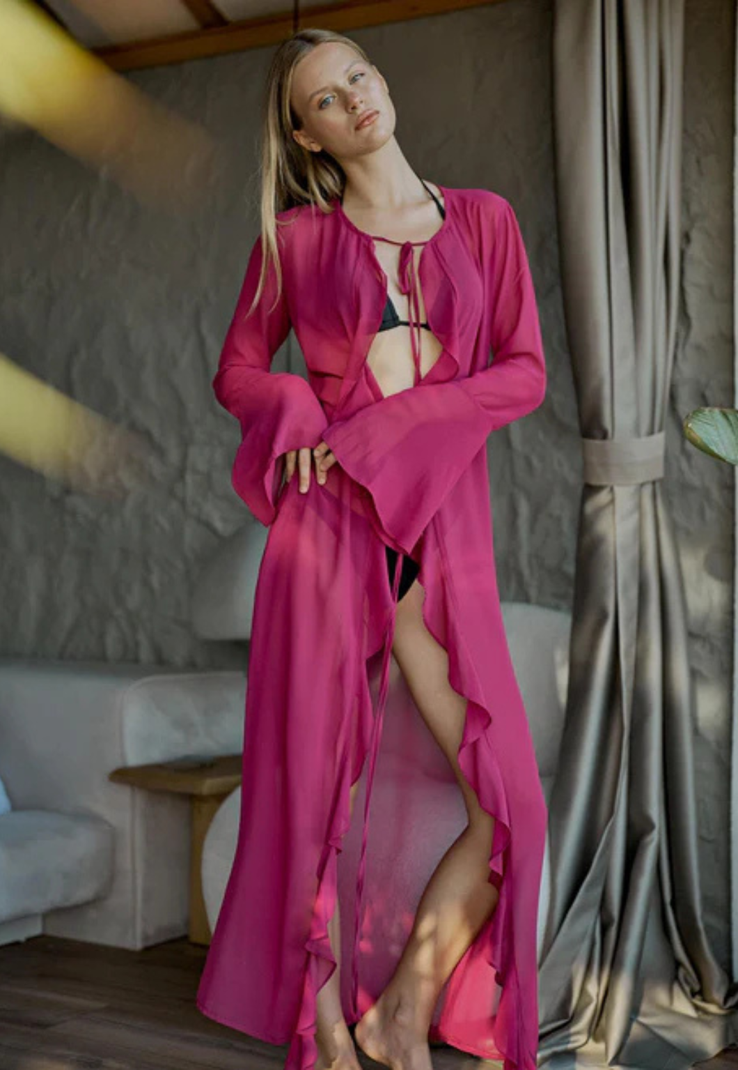 Şifon Fırfırlı Pareo Kimono