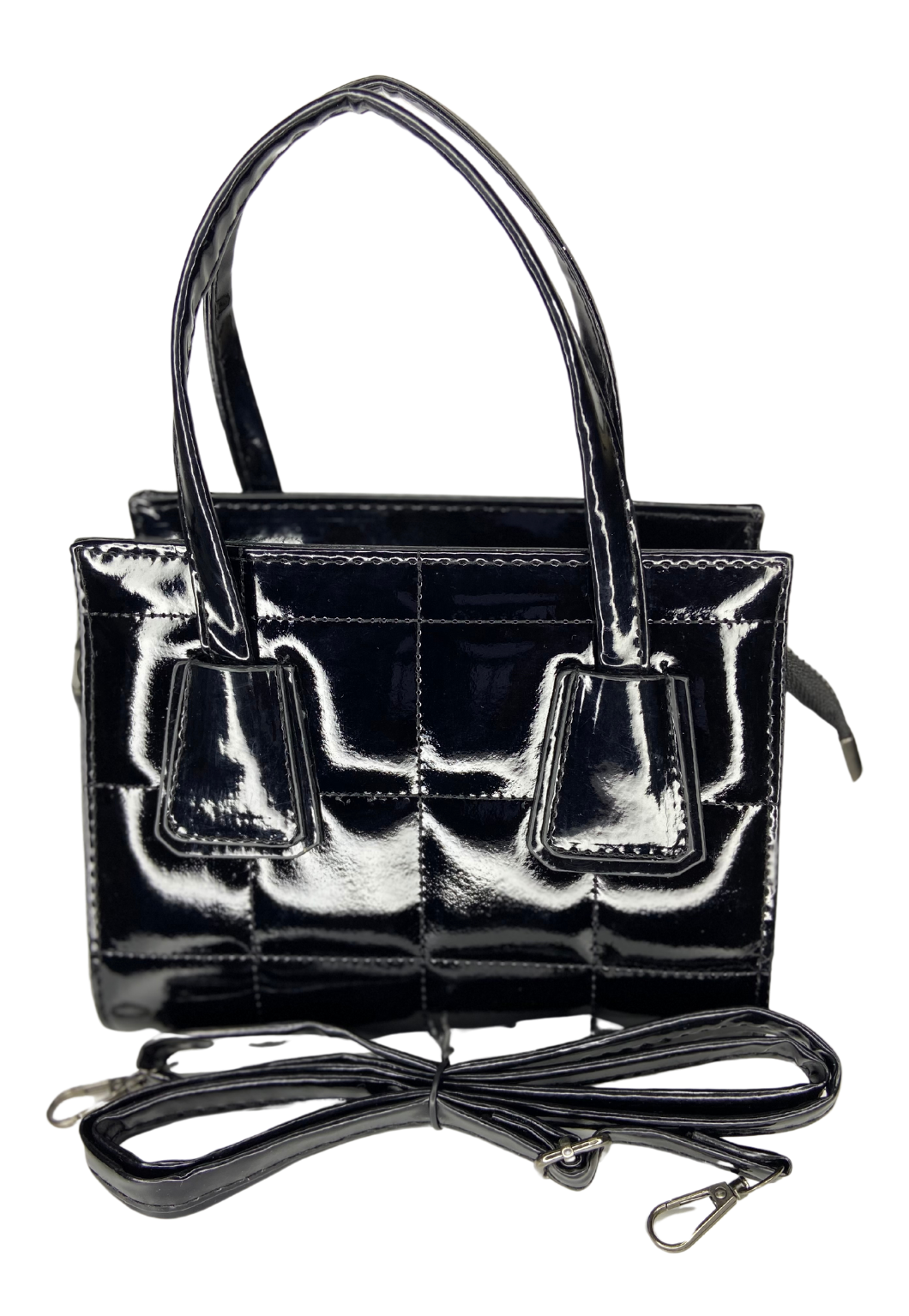 Black Patent Leather - Quilted Women's Hand and Shoulder Bag