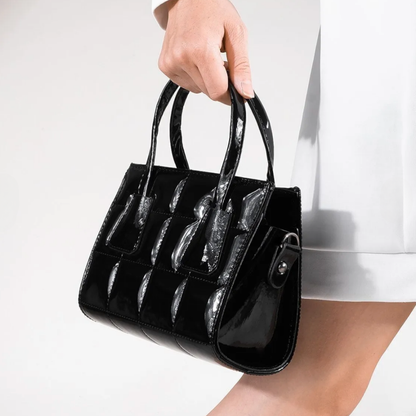 Black Patent Leather - Quilted Women's Hand and Shoulder Bag