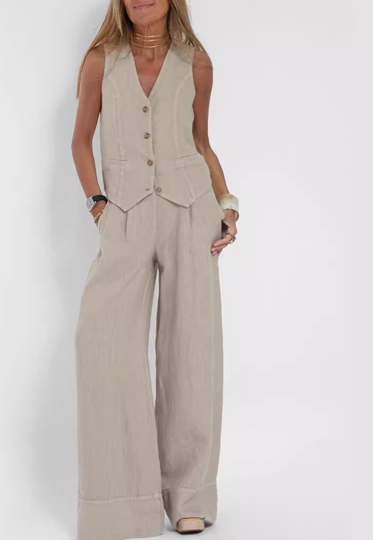 Women's Summer Vest Set – V-Neck Sleeveless Top & Loose Pants